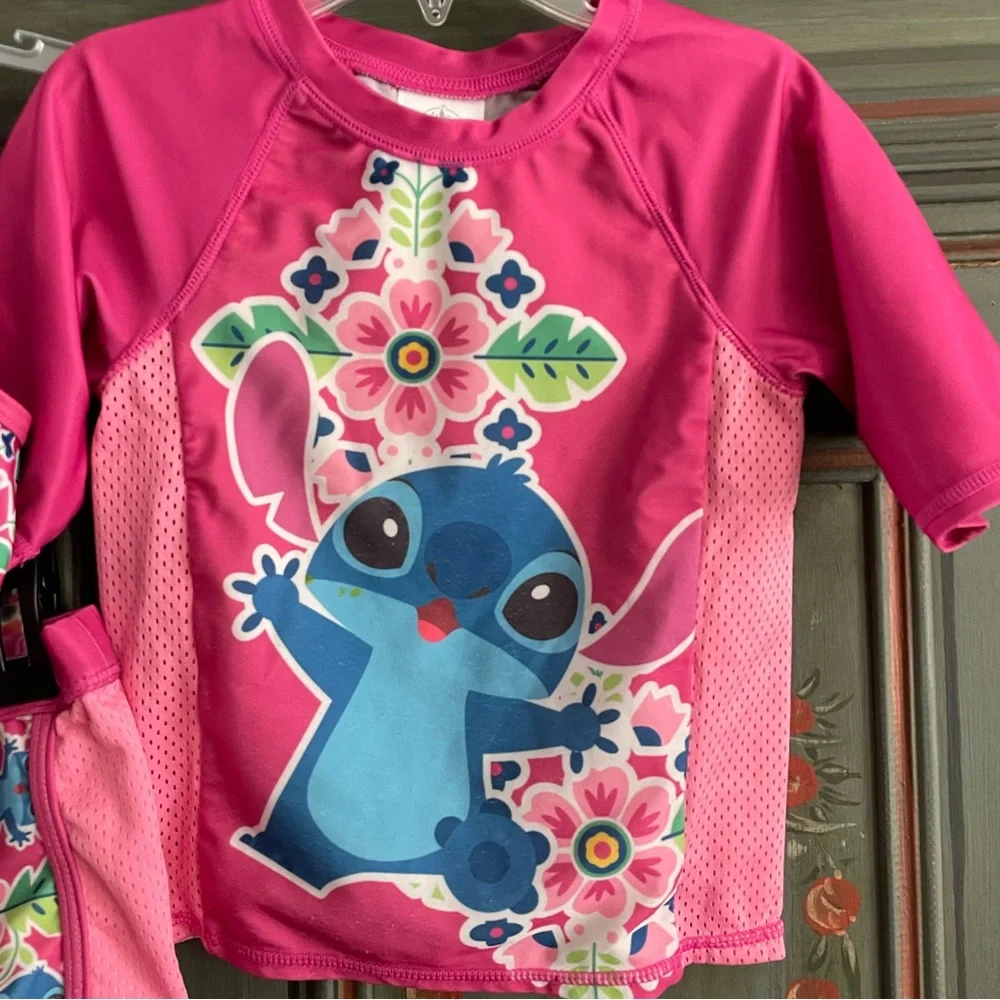 Stitch 3 PC Rash Guard Swimsuit Set Girl Size 5/6 - Picture 2 of 12